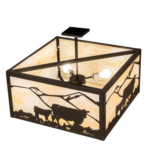 Calf and Cow 4 Light 34" Wide Semi-Flush Square Ceiling Fixture