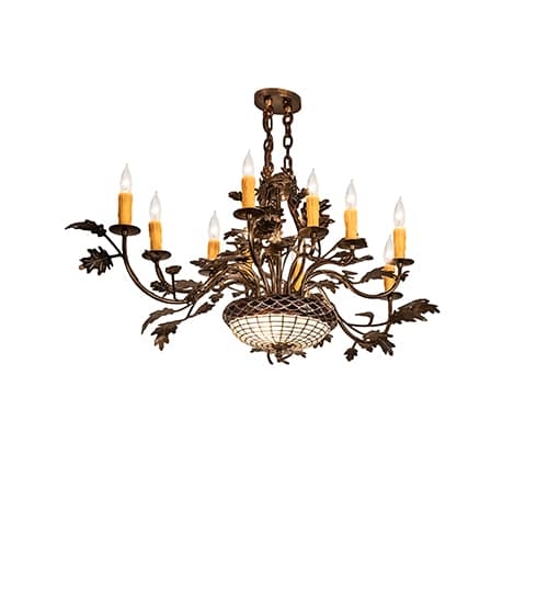 Long Greenbriar Oak 10 Light 24" Wide Taper Candle Style Chandelier