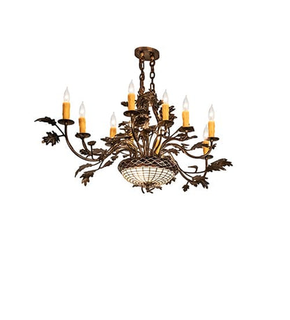 Long Greenbriar Oak 10 Light 24" Wide Taper Candle Style Chandelier
