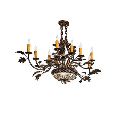 Long Greenbriar Oak 10 Light 24" Wide Taper Candle Style Chandelier