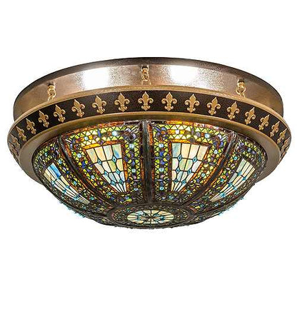 Fleur-de-lis 4 Light 28" Wide Semi-Flush Bowl Ceiling Fixture - Copper Vein / Antique Gold Finish