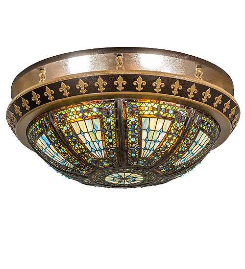 Fleur-de-lis 4 Light 28" Wide Semi-Flush Bowl Ceiling Fixture - Copper Vein / Antique Gold Finish