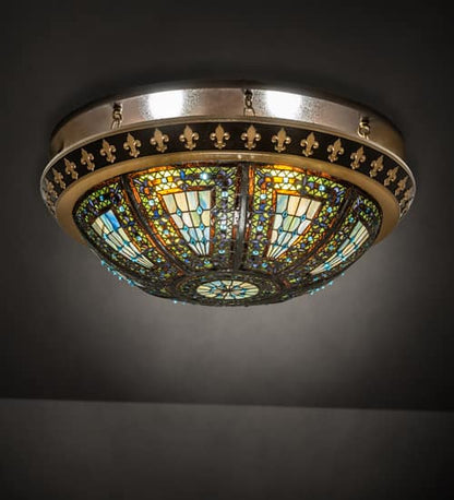 Fleur-de-lis 4 Light 28" Wide Semi-Flush Bowl Ceiling Fixture - Copper Vein / Antique Gold Finish