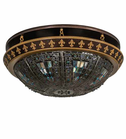 Fleur-de-lis 4 Light 28" Wide Semi-Flush Bowl Ceiling Fixture - Copper Vein / Antique Gold Finish