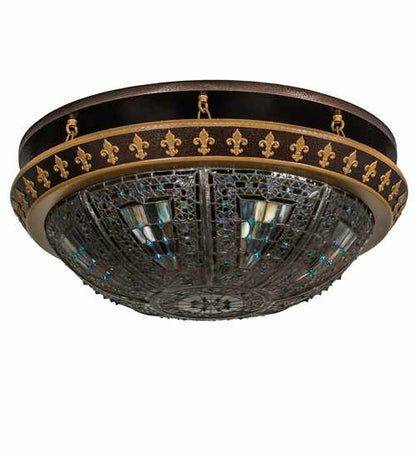 Fleur-de-lis 4 Light 28" Wide Semi-Flush Bowl Ceiling Fixture - Copper Vein / Antique Gold Finish