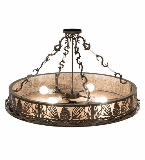 Mountain Pine 4 Light 36" Wide Semi-Flush Drum Ceiling Fixture - Timeless Bronze Finish