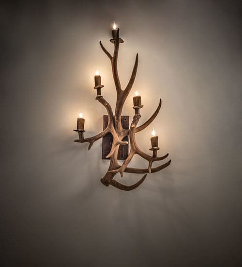 Antlers Elk and Mule Deer 5 Light 36" Tall Wall Sconce