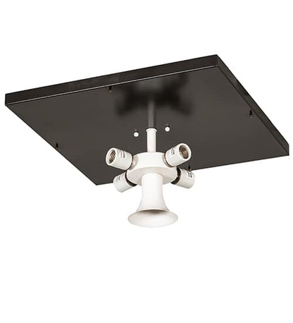 Kungsholm 4 Light 26" Wide Flush Mount Square Ceiling Fixture with Blue Glass Shade - Craftsman Brown Finish