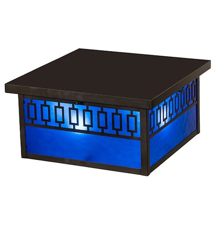 Kungsholm 4 Light 26" Wide Flush Mount Square Ceiling Fixture with Blue Glass Shade - Craftsman Brown Finish
