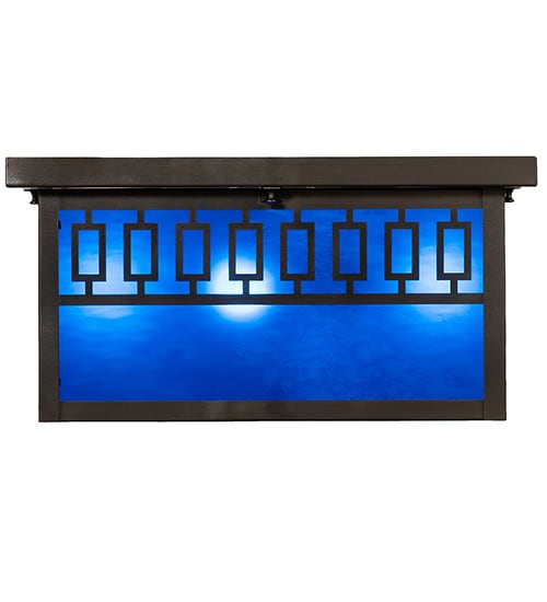 Kungsholm 4 Light 26" Wide Flush Mount Square Ceiling Fixture with Blue Glass Shade - Craftsman Brown Finish