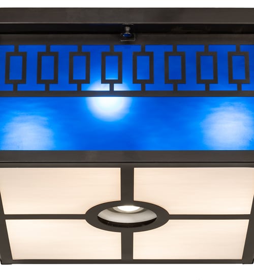 Kungsholm 4 Light 26" Wide Flush Mount Square Ceiling Fixture with Blue Glass Shade - Craftsman Brown Finish