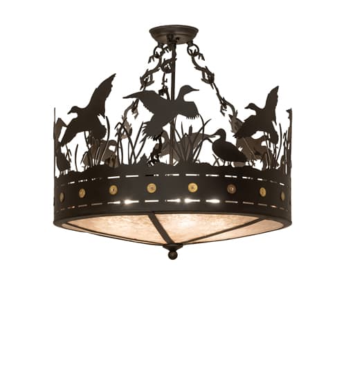 Ducks in Flight 4 Light 24" Wide Semi-Flush Drum Ceiling Fixture - Oil Rubbed Bronze Finish