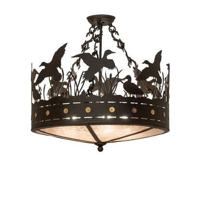 Ducks in Flight 4 Light 24" Wide Semi-Flush Drum Ceiling Fixture - Oil Rubbed Bronze Finish