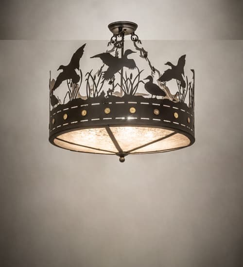Ducks in Flight 4 Light 24" Wide Semi-Flush Drum Ceiling Fixture - Oil Rubbed Bronze Finish