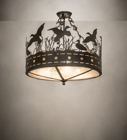 Ducks in Flight 4 Light 24" Wide Semi-Flush Drum Ceiling Fixture - Oil Rubbed Bronze Finish