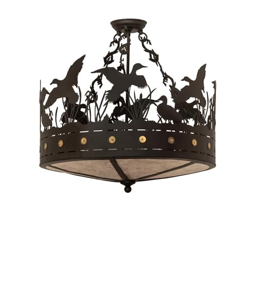 Ducks in Flight 4 Light 24" Wide Semi-Flush Drum Ceiling Fixture - Oil Rubbed Bronze Finish