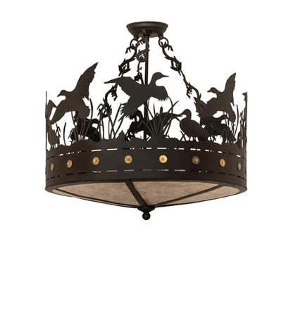 Ducks in Flight 4 Light 24" Wide Semi-Flush Drum Ceiling Fixture - Oil Rubbed Bronze Finish