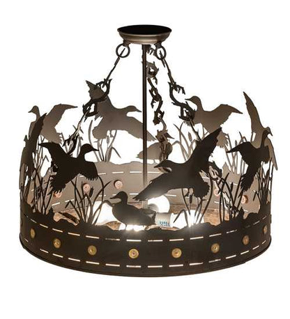 Ducks in Flight 4 Light 24" Wide Semi-Flush Drum Ceiling Fixture - Oil Rubbed Bronze Finish