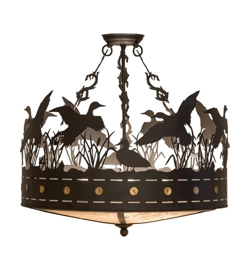 Ducks in Flight 4 Light 24" Wide Semi-Flush Drum Ceiling Fixture - Oil Rubbed Bronze Finish