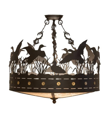Ducks in Flight 4 Light 24" Wide Semi-Flush Drum Ceiling Fixture - Oil Rubbed Bronze Finish