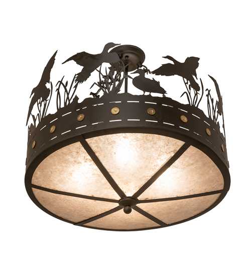 Ducks in Flight 4 Light 24" Wide Semi-Flush Drum Ceiling Fixture - Oil Rubbed Bronze Finish