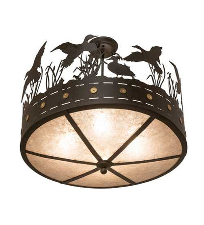 Ducks in Flight 4 Light 24" Wide Semi-Flush Drum Ceiling Fixture - Oil Rubbed Bronze Finish