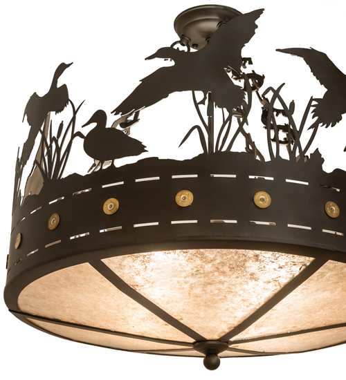 Ducks in Flight 4 Light 24" Wide Semi-Flush Drum Ceiling Fixture - Oil Rubbed Bronze Finish