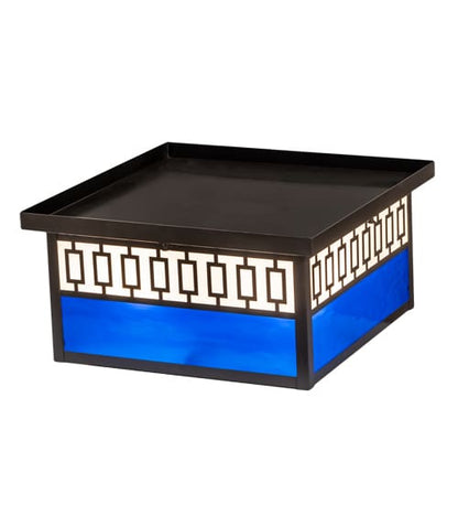 Kungsholm 4 Light 26" Wide Flush Mount Square Ceiling Fixture with Blue and White Glass Shade - Craftsman Brown Finish
