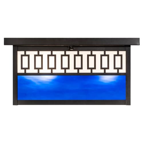 Kungsholm 4 Light 26" Wide Flush Mount Square Ceiling Fixture with Blue and White Glass Shade - Craftsman Brown Finish