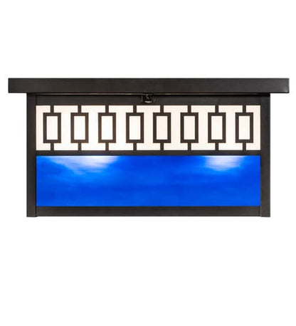 Kungsholm 4 Light 26" Wide Flush Mount Square Ceiling Fixture with Blue and White Glass Shade - Craftsman Brown Finish