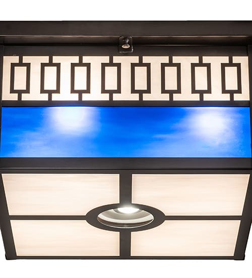 Kungsholm 4 Light 26" Wide Flush Mount Square Ceiling Fixture with Blue and White Glass Shade - Craftsman Brown Finish