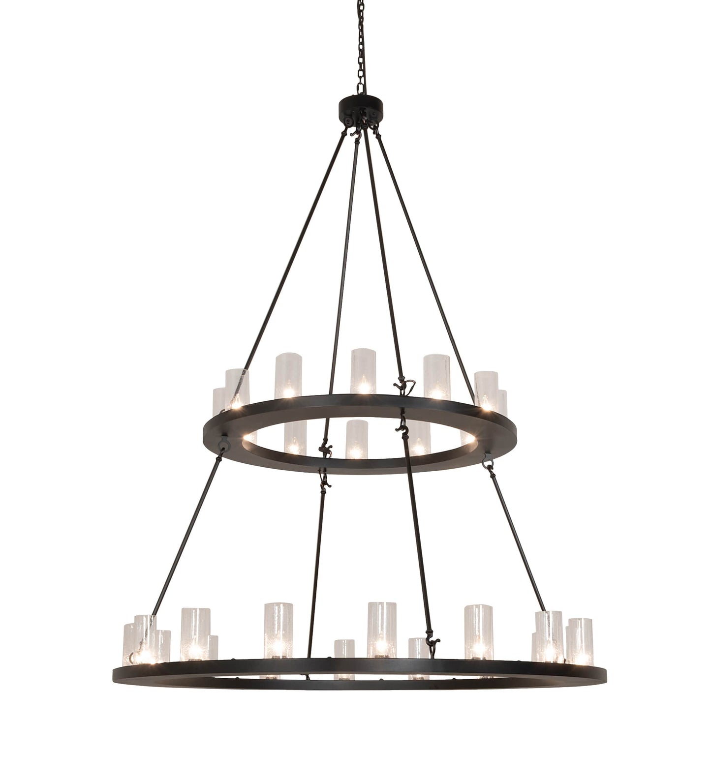 Loxley 28 Light 60" Wide Pillar Candle Ring Chandelier with Clear, Seedy Glass Shades
