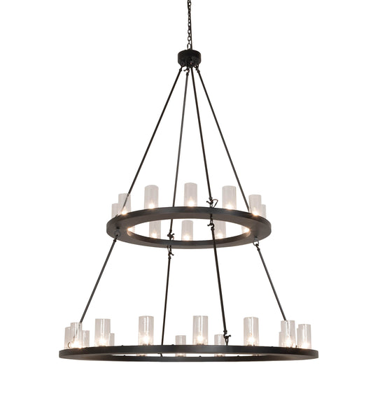 Loxley 28 Light 60" Wide Pillar Candle Ring Chandelier with Clear, Seedy Glass Shades