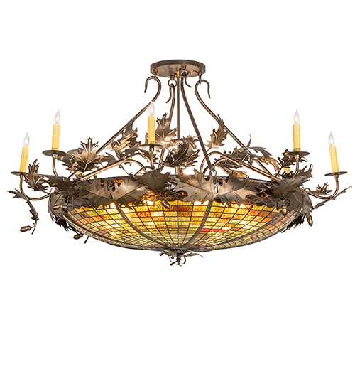 Acorn and Oak Leaf 8 Light 48" Wide Semi-Flush Ceiling Fixture