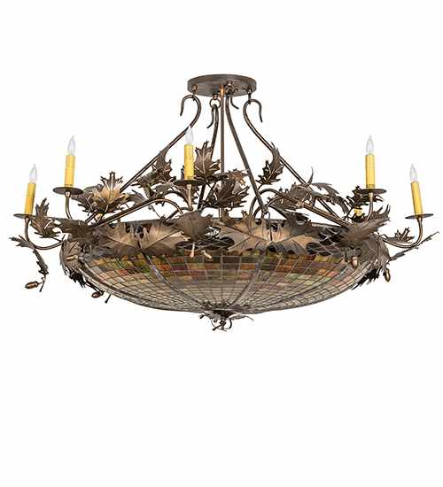 Acorn and Oak Leaf 8 Light 48" Wide Semi-Flush Ceiling Fixture