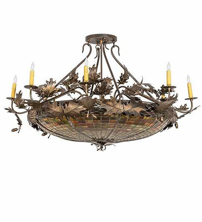 Acorn and Oak Leaf 8 Light 48" Wide Semi-Flush Ceiling Fixture