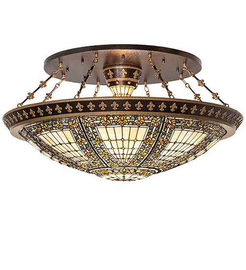 Fleur-de-lis 8 Light 45" Wide Semi-Flush Bowl Ceiling Fixture - Copper Vein / Nu Gold Finish