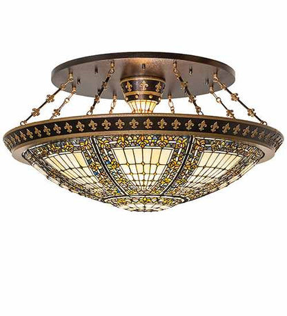Fleur-de-lis 8 Light 45" Wide Semi-Flush Bowl Ceiling Fixture - Copper Vein / Nu Gold Finish