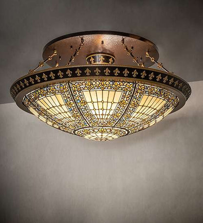 Fleur-de-lis 8 Light 45" Wide Semi-Flush Bowl Ceiling Fixture - Copper Vein / Nu Gold Finish