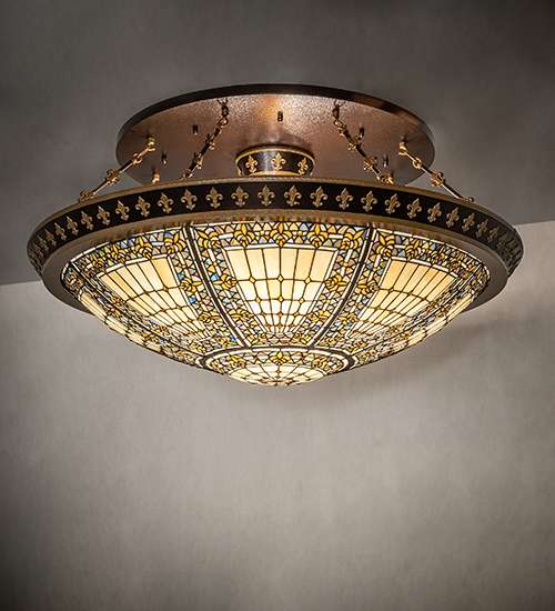 Fleur-de-lis 8 Light 45" Wide Semi-Flush Bowl Ceiling Fixture - Copper Vein / Nu Gold Finish