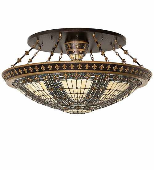 Fleur-de-lis 8 Light 45" Wide Semi-Flush Bowl Ceiling Fixture - Copper Vein / Nu Gold Finish