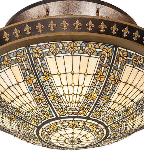Fleur-de-lis 8 Light 45" Wide Semi-Flush Bowl Ceiling Fixture - Copper Vein / Nu Gold Finish