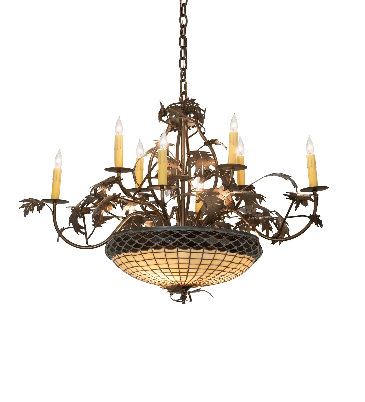 Greenbriar Oak 11 Light 36" Wide Taper Candle Style Chandelier with Art Glass Shade
