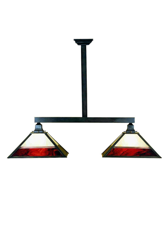 Mission Island 2 Light 42" Wide Linear Chandelier with Tiffany Glass Shade