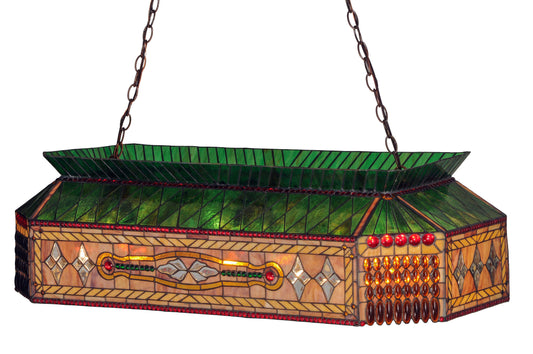 Gold Fringe 9 Light 40" Wide Billiard Chandelier with Tiffany Glass Shade