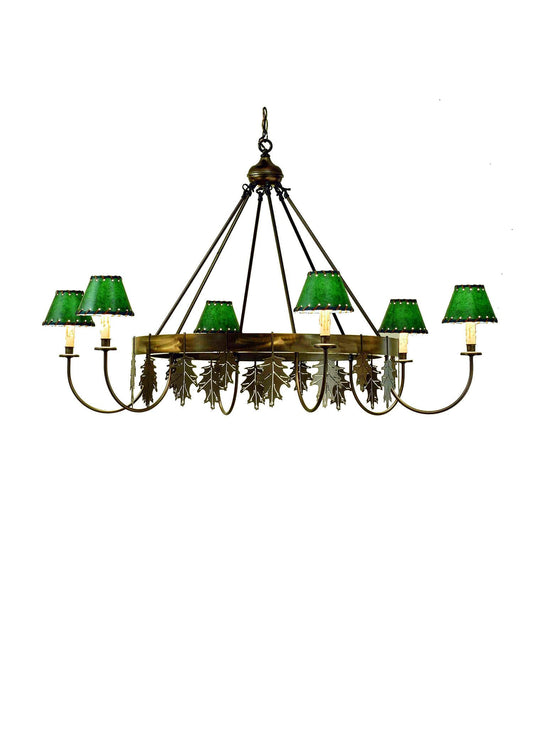 Oak Leaf 6 Light 56" Wide Chandelier with Green Fabric Shade