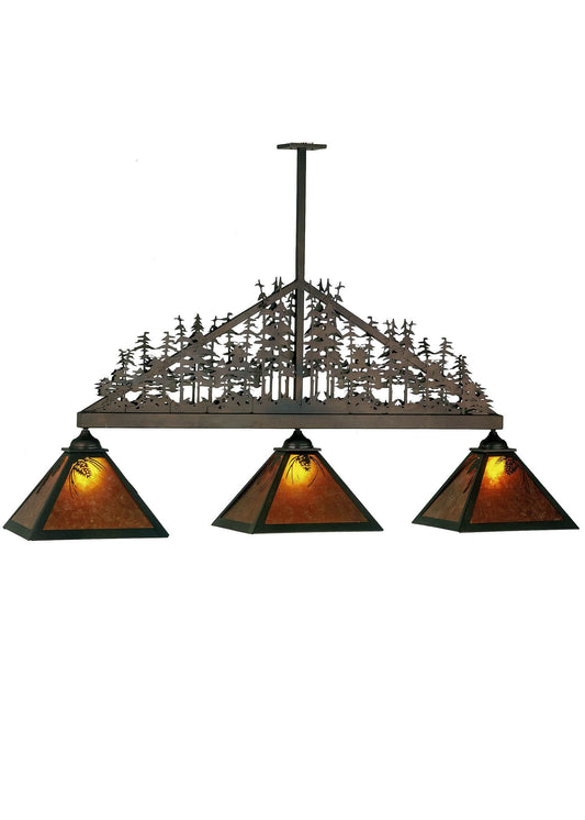 Mountain Pine 3 Light 18" Wide Linear Chandelier with Brown Mica Shade