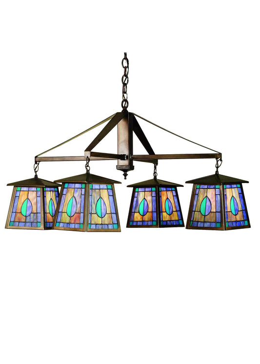 Mackintosh Leaf 4 Light 38" Wide Chandelier with Tiffany Glass Shade