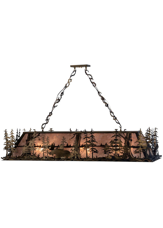 Moose at Dusk 9 Light 60" Wide Billiard Chandelier with Silver Mica Shade