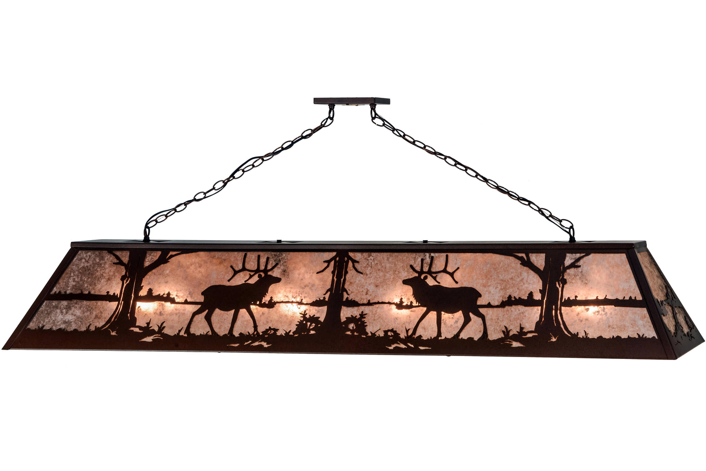 Elk at Lake 9 Light 72" Wide Billiard Chandelier with Silver Mica Shade